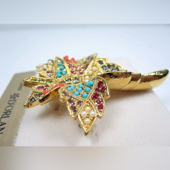 New D'Orlan Gold Plated Brooch with Swarovski Crystals and Sandstones - 0066 - Picture 3 of 4